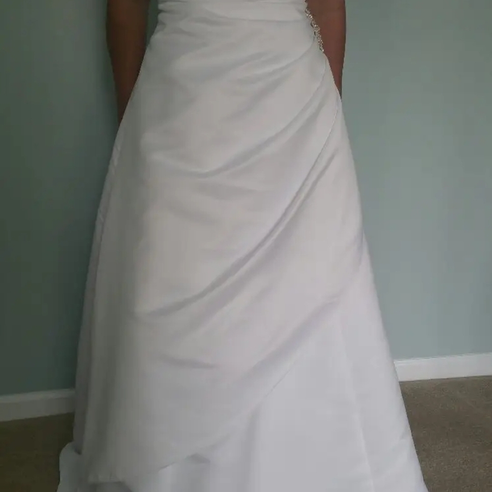 David's Bridal White Ruched Asymmetrical Gown
